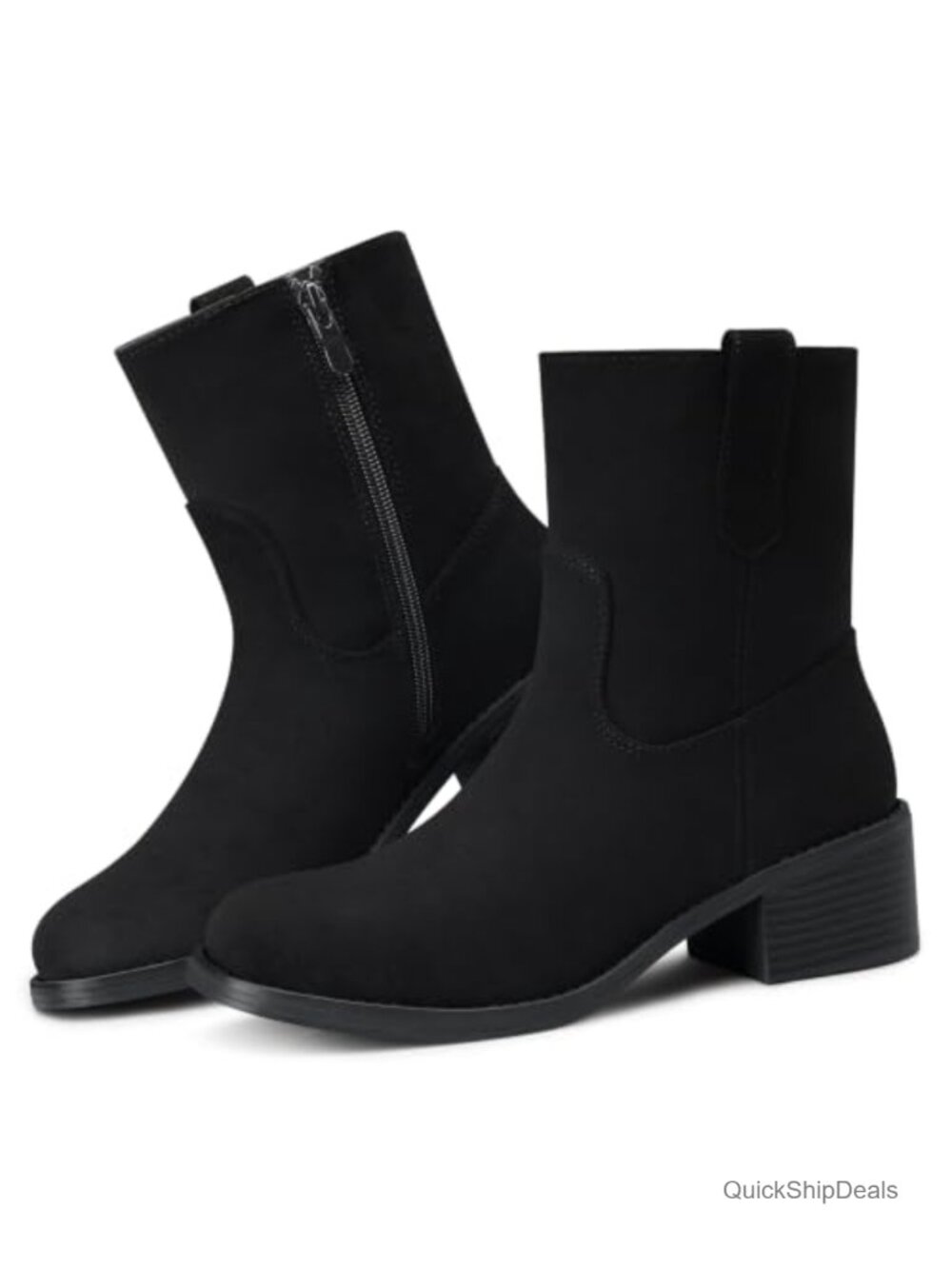 Women's Chunky Block Heel Ankle Boots Suede Square Toe Side Zip Booties